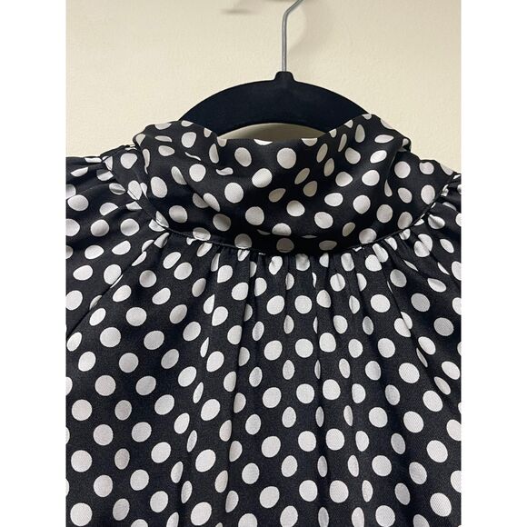 ZARA Dress Black With White Polka Dots, Neck Tie, Full Sleeves, Sz S - Picture 2 of 11